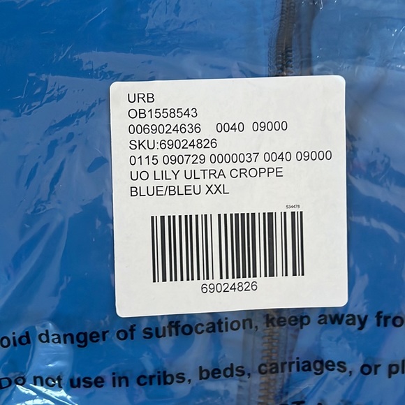 GIFTED * Urban Outfitters - Lily Ulta Crop Puffer Jacket, BLUE - XXL - NWT - Picture 15 of 16
